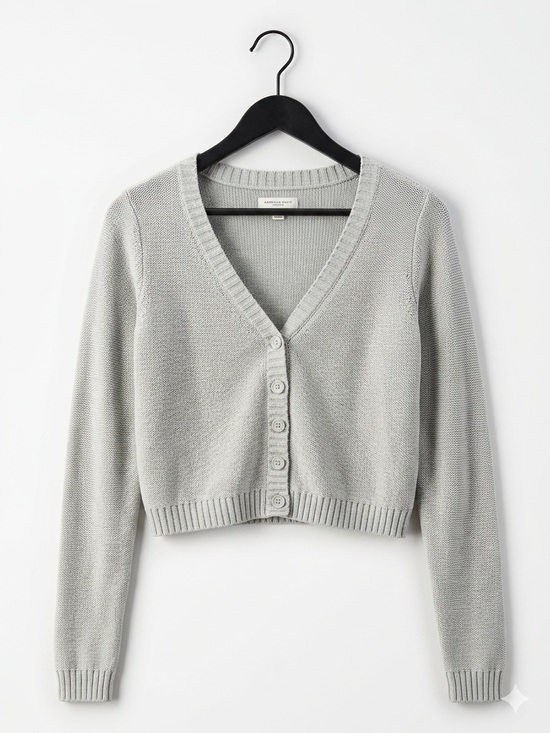 American Eagle Outfitters Sweaters - American Eagle Outfitters Light Gray Cropped V-Neck Button Cardigan